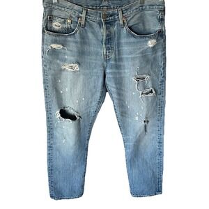 Women's Distressed 501 Levi Jeans Size 31 L28 Light Wash Summer Festival Retro